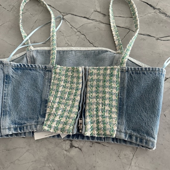 NWT ZARA  contrast denim crop top size XS - Picture 5 of 5